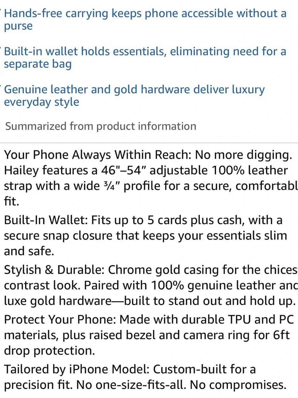 Bandolier Black Leather Crossbody Phone Case with Gold Trim